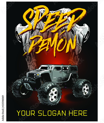 T-shirt Poster Design. Speed Demon. Vector Illustration.