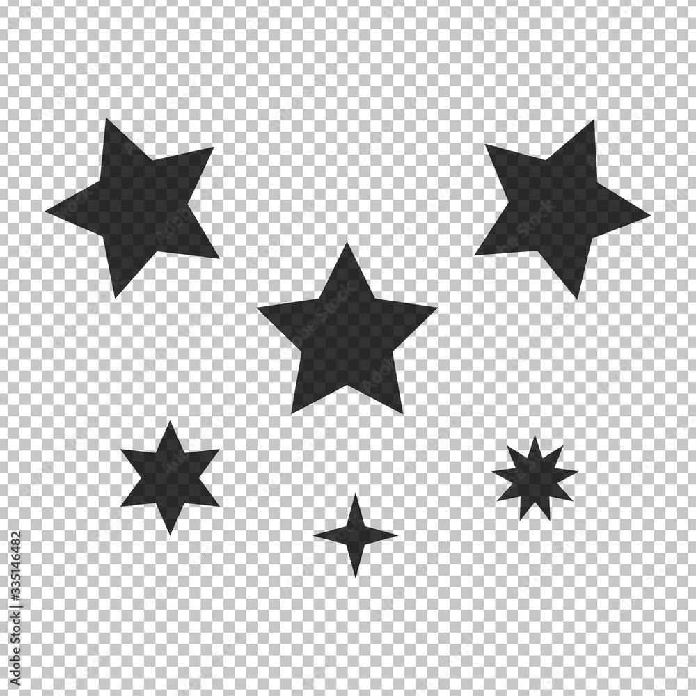 Fototapeta premium Black simple flat style light star flares isolated on transparent background. Vector illustration