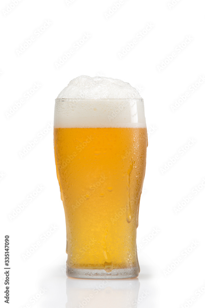 Light Beer Pale Ale in Ice-cold Glass with Head - Photographed on White in Studio Light Beer Pale Ale in Ice-cold Glass with Head - Photographed on White in Studio
