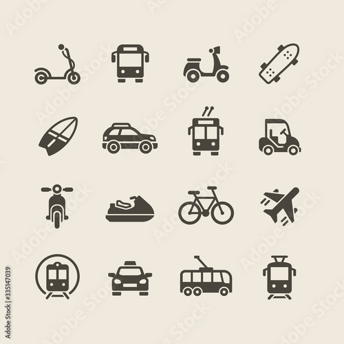Public transport vector icons set