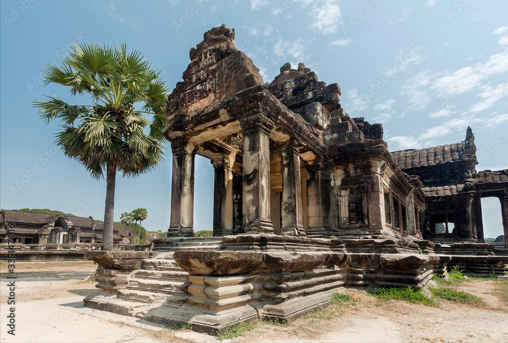 Abandoned structure in huge territory of Angkor Wat, 12th century temple complex in Cambodia. Touristic landmark