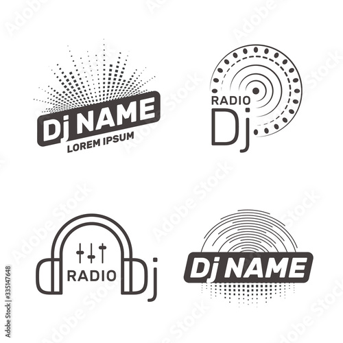 DJ vector label or emblem design. Radio Dj icon.