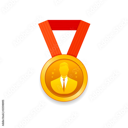 Award for achievements. Gold medal with man silhouette. Vector illustration