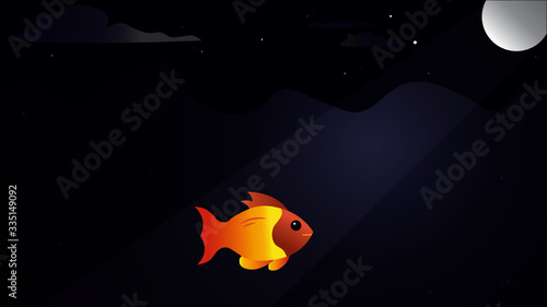 Bright Orange and Yellow Fish in a dark seascape