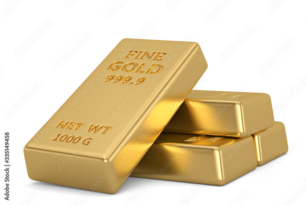Gold bars pile isolated on white background. 3D illustration. Gold bars pile isolated on white background. 3D illustration.