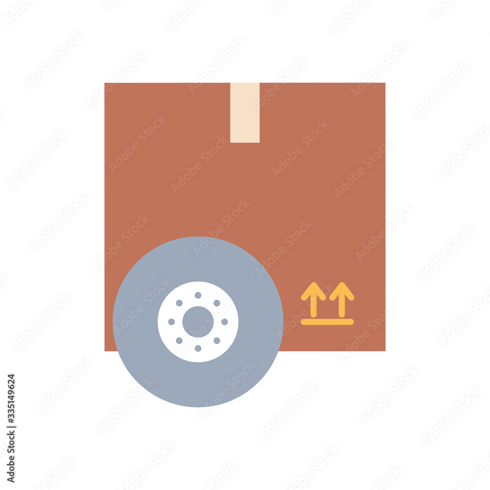 package box and wheel car icon, flat style package box and wheel car icon, flat style