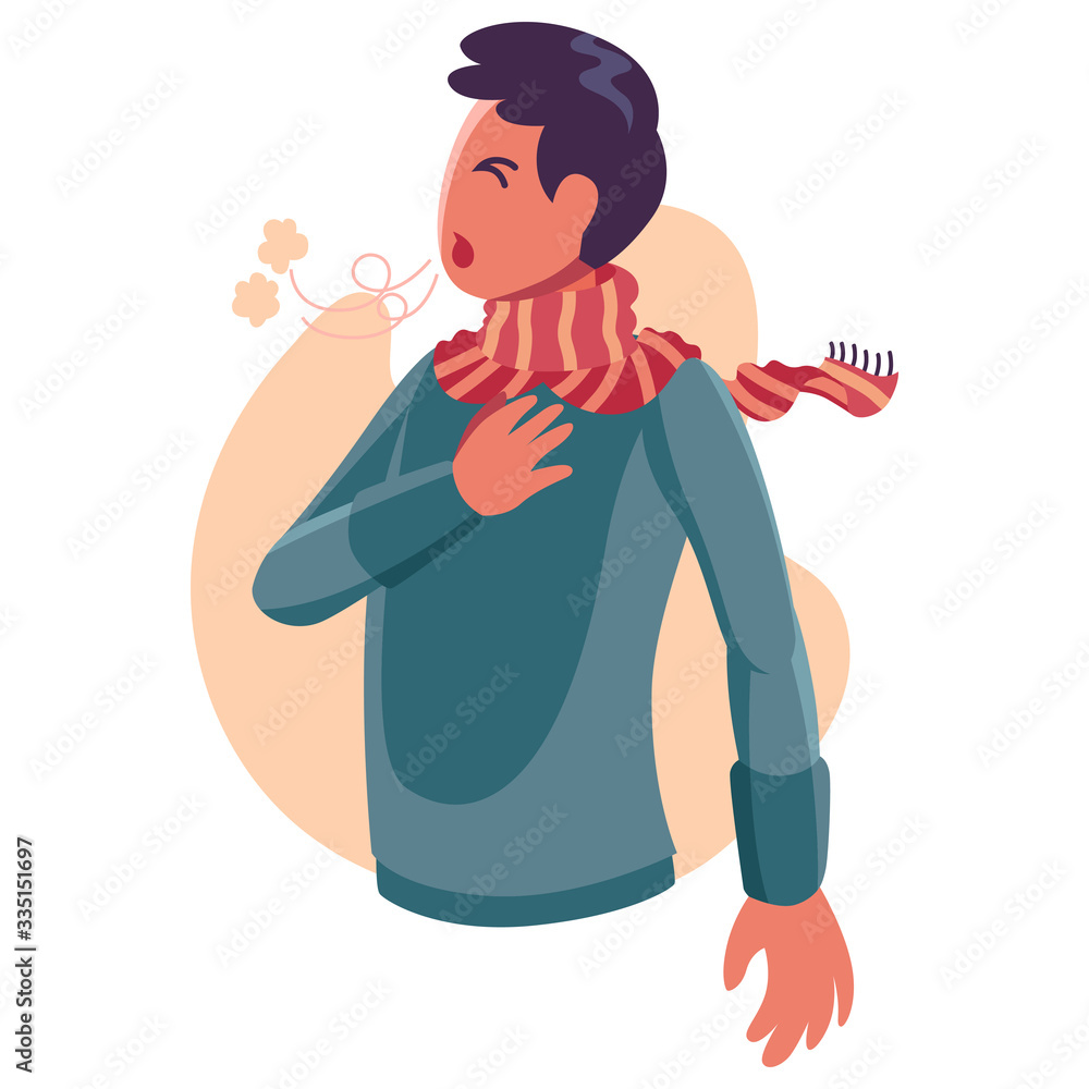 Fototapeta premium Flat Vector Illustration Representing Person Feel Hard to Breath As A Symptom of Corona Virus