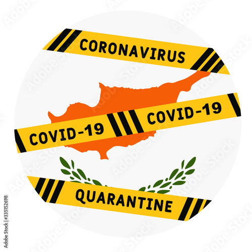 Cyprus closes borders. Caution tape with black and yellow lines and text keep out on Cyprus flag background. The idea of closing the country to prevent the spread of the coronavirus (COVID19).