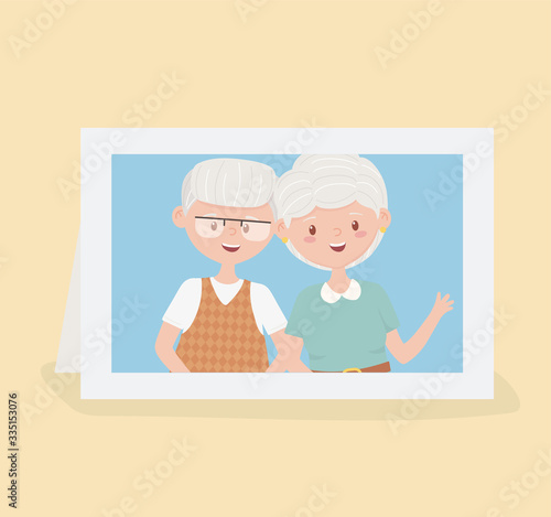 old people, cute couple grandparents in photo frame