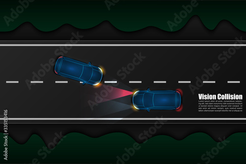 Self driving car moving in the city street using GPS and sensors to prevent collision, automotive technology concept