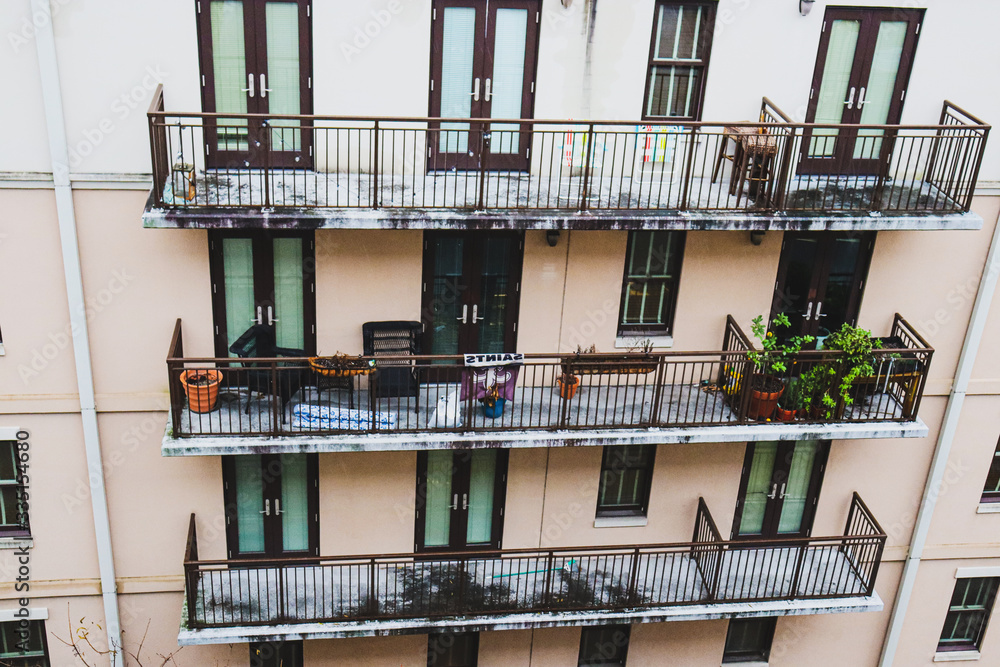 Empty balconies on city apartment building Empty balconies on city apartment building