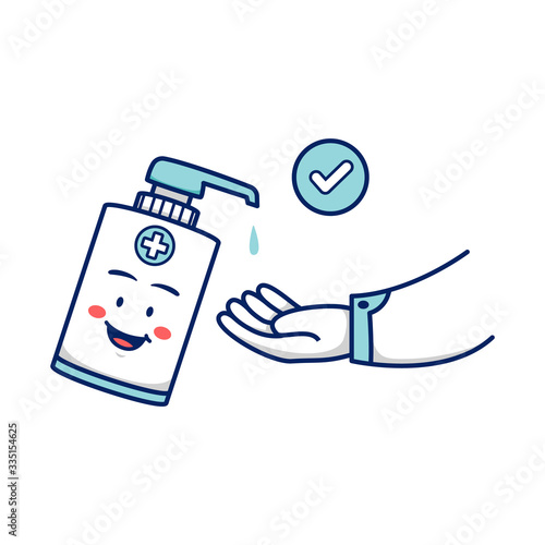 washing hand using hand soap sanitizer vector illustration cartoon