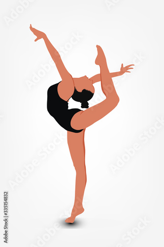 A young girl workout yoga, female fitness instructor demonstrates a yoga position, vector image.