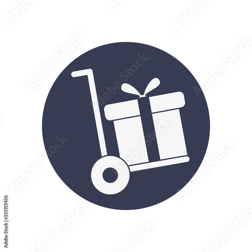 handcart with gift box icon, block style