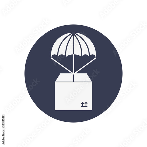 fast delivery concept, parachuter with package box icon, block style