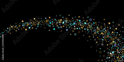 Gold, Blue stars, sprocket, shiny confetti. 