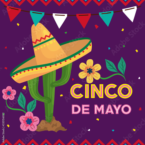 cinco de mayo poster with cactus and decoration vector illustration design © Gstudio