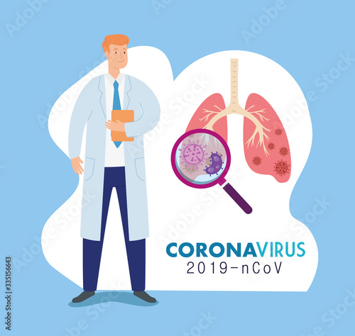 doctor and lungs with ncov 2019 vector illustration design