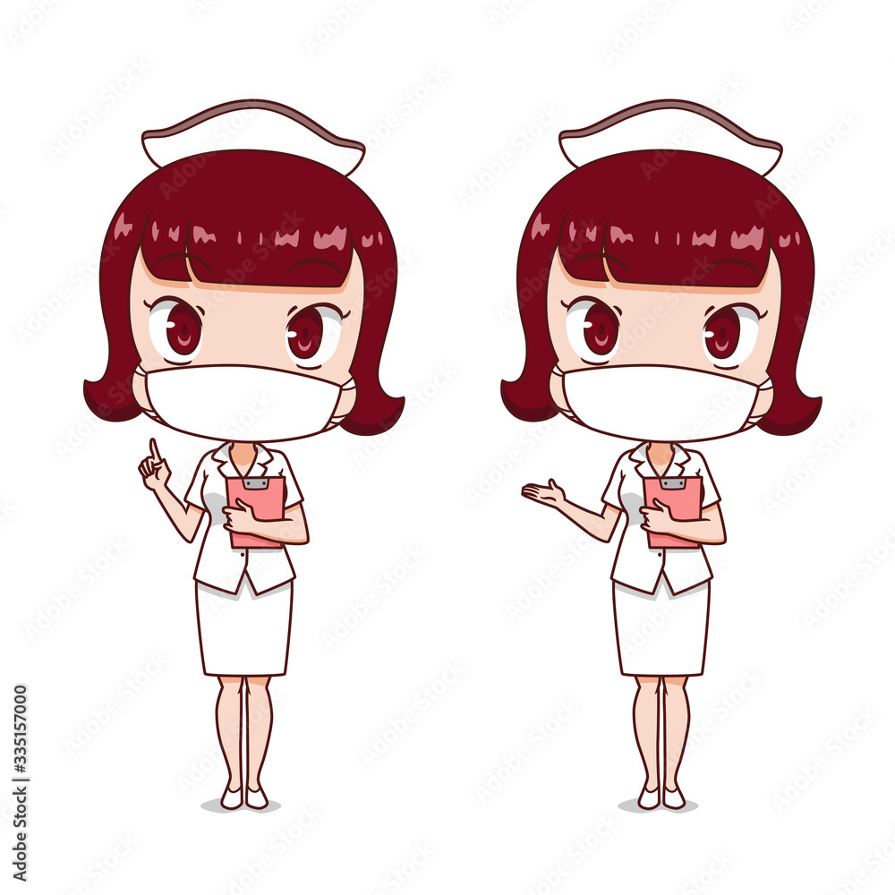 Cartoon character of nurse wearing hygienic mask. Cartoon character of nurse wearing hygienic mask.