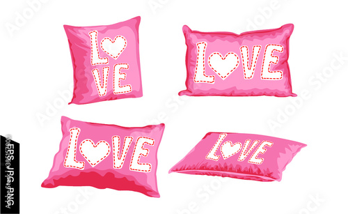 set of pink pillow vector with love design