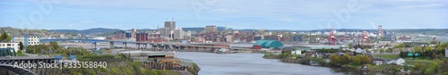 Saint John city skyline panorama from the Wolastoq Park, Saint John, New Brunswick, Canada.