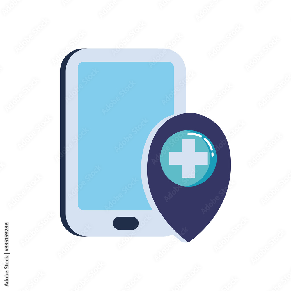 Cross inside mark and smartphone flat style icon vector design Cross inside mark and smartphone flat style icon vector design