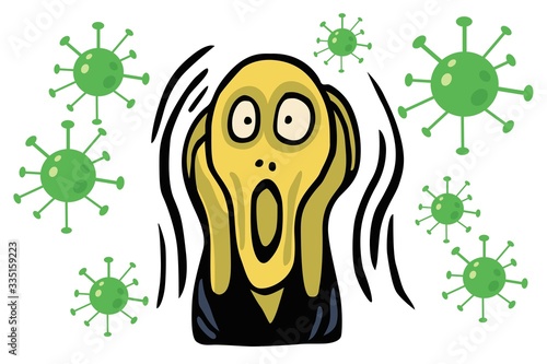 The Screaming People Head Over Coronavirus COVID-19 World Health Crisis. Vector Illustration Icon