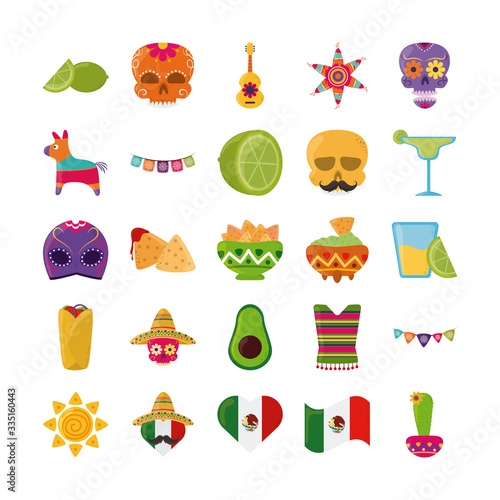 cinco de mayo mexican celebration festive party national icons set flat style icon