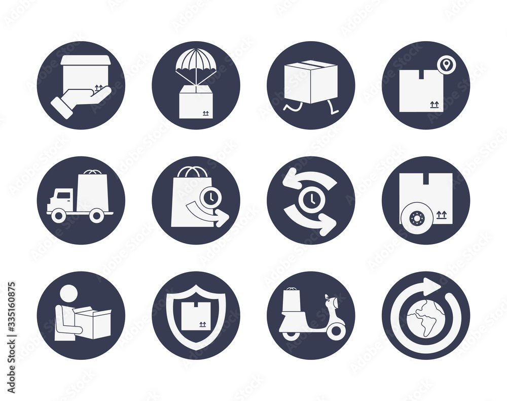 Fototapeta premium truck and fast delivery icon set, block style