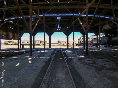 Baquedano, Antofagasta / Chile  03/18/2019: abandoned train museum in the middle of the desert © Ale