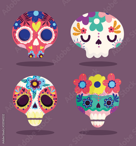 day of the dead, decorative sugar catrinas flowers culture traditional celebration mexican icons