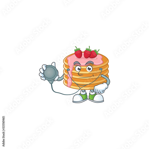 A dedicated Doctor strawberry cream pancake Cartoon character with stethoscope