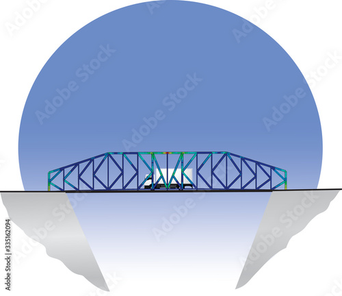 Finite element analysis of a bridge between two cliffs being crossed by a truck - blue background