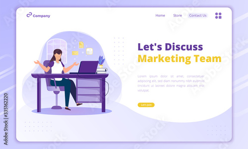 Flat illustration of invite to discuss, Marketing team concept on landing page template