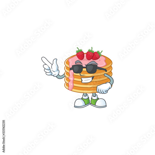 Super cute strawberry cream pancake cartoon character wearing black glasses