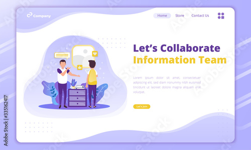 Information team illustration for business collaboration concept on landing page