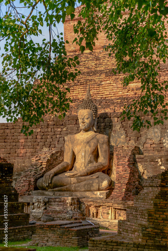 Old big Buddha statue in archaeological site Sukhothai  Thailand