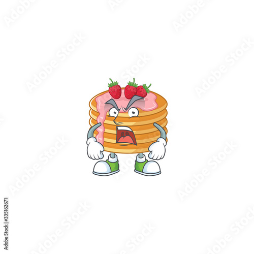 Strawberry cream pancake cartoon character design with mad face