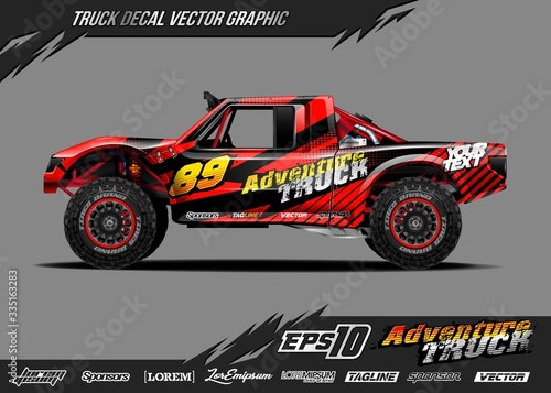 Speed off road truck wrap graphic design vector. Abstract sporty and adventure racing background. Full vector eps 10