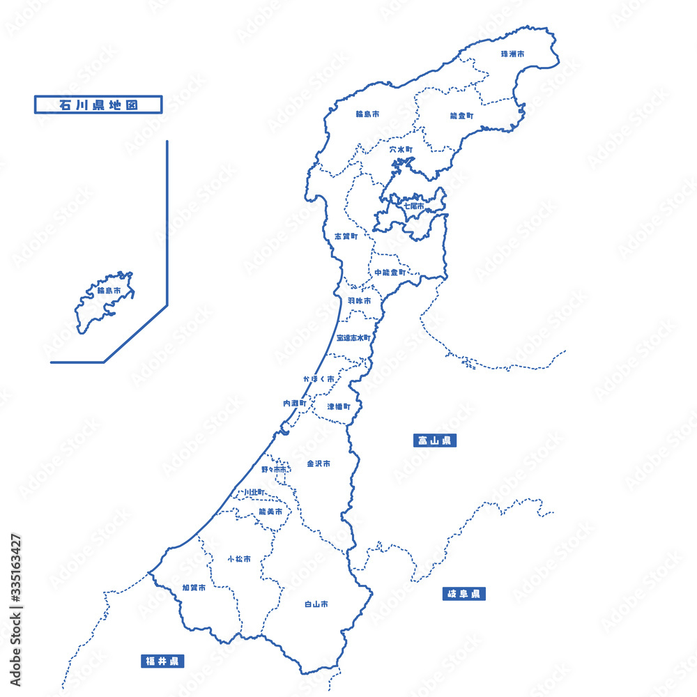 石川県地図 シンプル白地図 市区町村 Stock Vector Adobe Stock