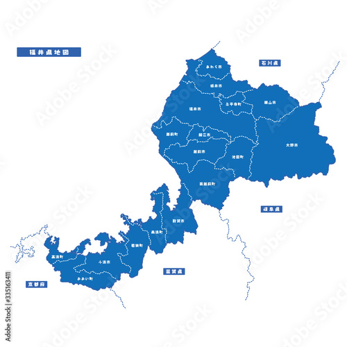福井県地図 シンプル青 市区町村