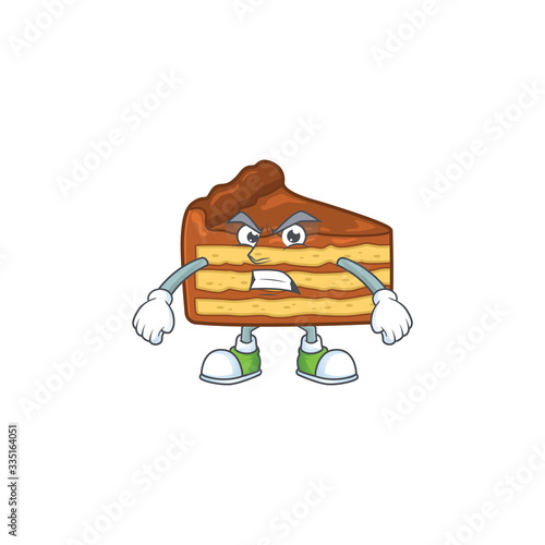 Mascot design style of chocolate slice cake with angry face