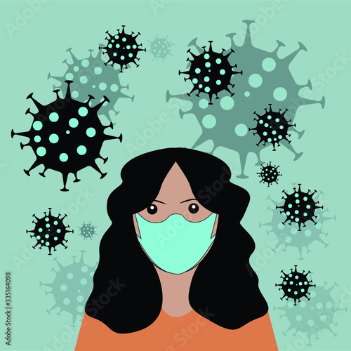 Girl with face mask for protecting virus or pollution