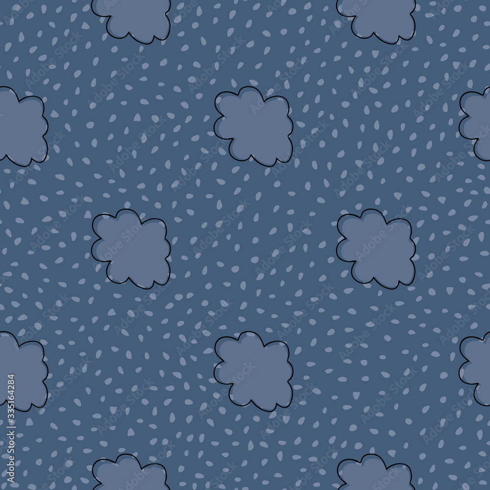 Geometric cloudy texture wallpaper. Hand drawn cloud sky seamless pattern on dots background. Geometric cloudy texture wallpaper. Hand drawn cloud sky seamless pattern on dots background.