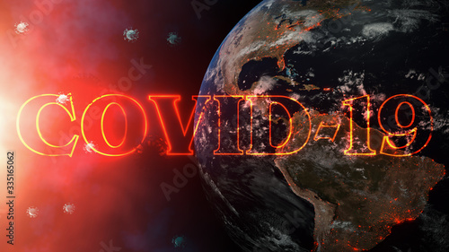 Fototapeta Naklejka Na Ścianę i Meble -  COVID-19 Outbreak Background Design. 3D medical illustration of Coronavirus disease COVID-19. World and outbreak of COVID-19. Elements of this image furnished by NASA.