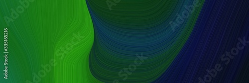 abstract surreal designed horizontal banner with very dark blue, forest green and midnight blue colors. elegant curved lines with fluid flowing waves and curves