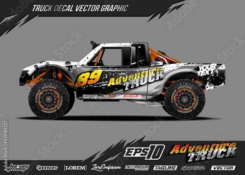 Speed off road truck wrap graphic design vector. Abstract sporty and adventure racing background. Full vector eps 10