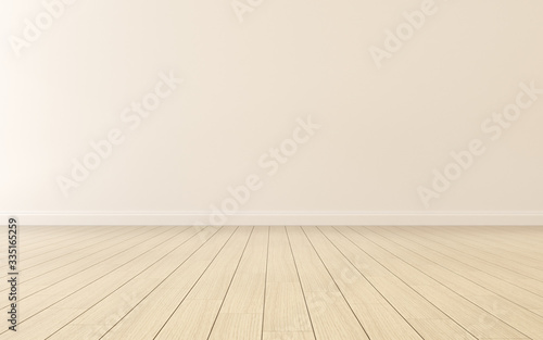 Mock-up of empty room and wood laminate floor with sun light cast the shadow on the wall Perspective of minimal interior design. 3D rendering