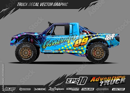 Speed off road truck wrap graphic design vector. Abstract sporty and adventure racing background. Full vector eps 10