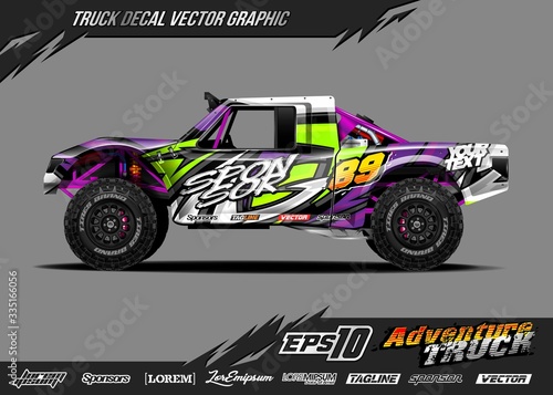 Speed off road truck wrap graphic design vector. Abstract sporty and adventure racing background. Full vector eps 10